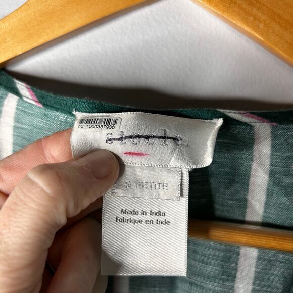 Steele Anthropologie Meyer Stripe Wrap Linen Midi Dress Women's Small Petite - Picture 10 of 11